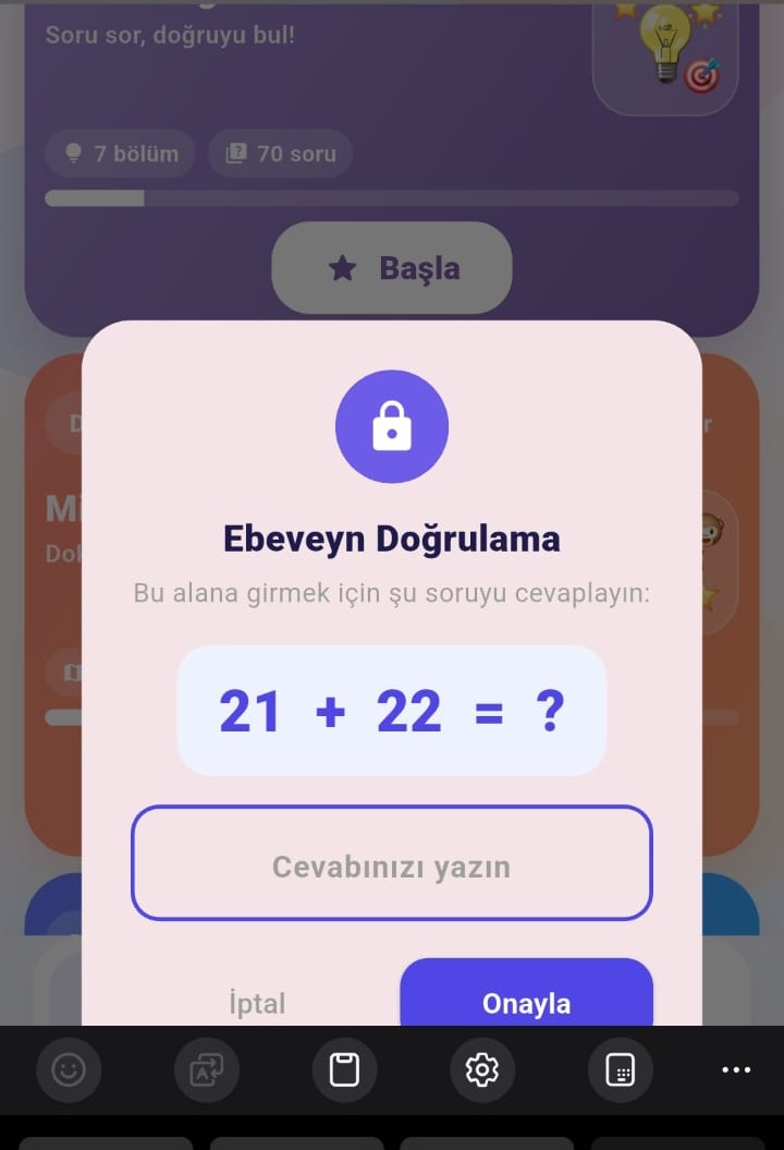 Ebeveyn doğrulama ekranı